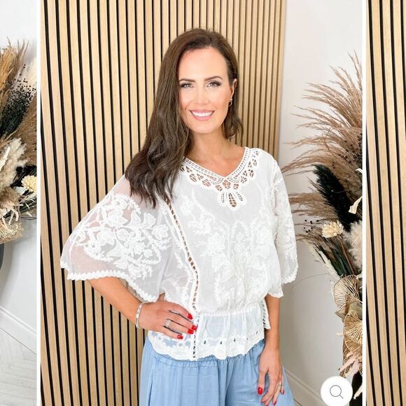lace Eyelet Embroidery and Crochet Top with Butterfly Wings - Picture 1 of 15